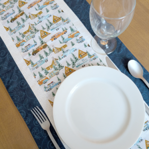 Camper Christmas Table Runner Blue