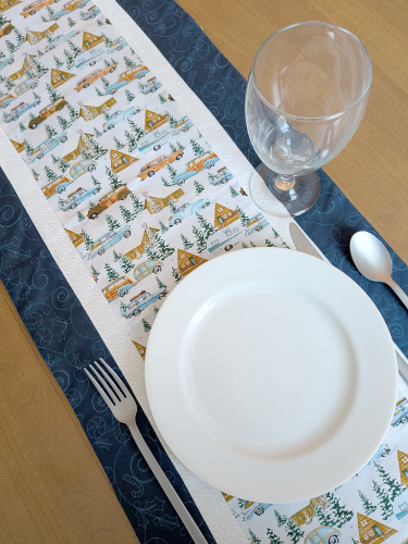 Camper Christmas Table Runner Blue