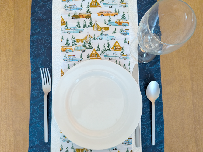 Camper Christmas Table Runner Blue - Image 2