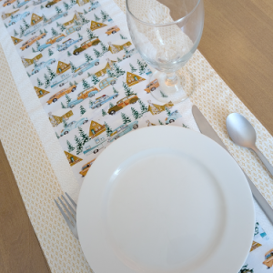 Camper Christmas Table Runner Gold