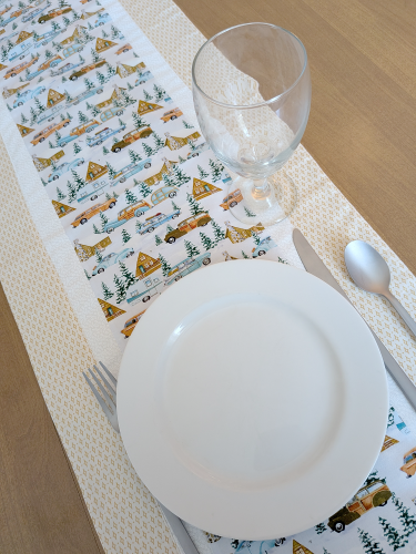 Camper Christmas Table Runner Gold