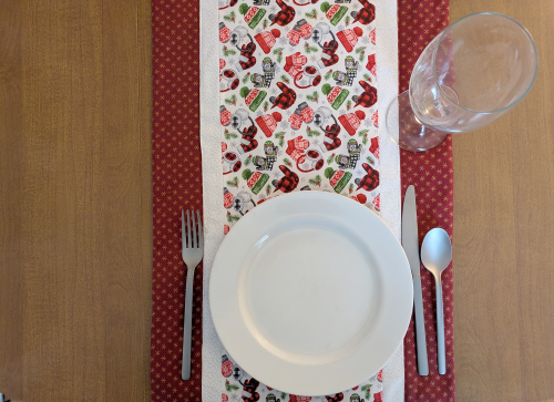Hats and Mittens Burgundy Table Runner - Image 2