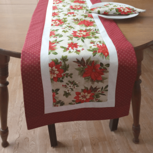 Poinsettia Christmas Table Runner Red
