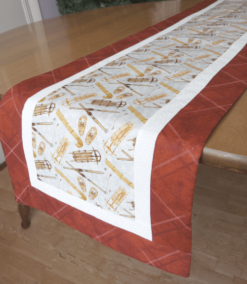 Rustic Sledding Table Runner Burgundy