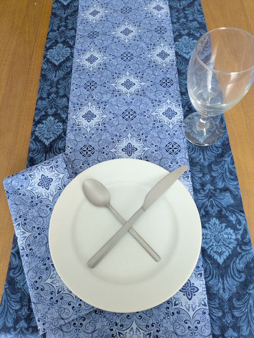 Stone Blue Table Runner Napkin Set - Image 5