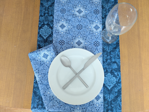 Stone Blue Table Runner Napkin Set - Image 4