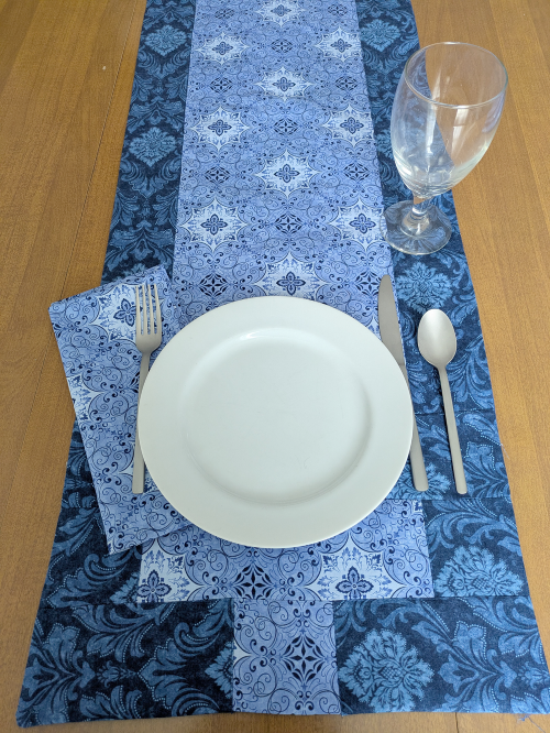 Stone Blue Table Runner Napkin Set - Image 3