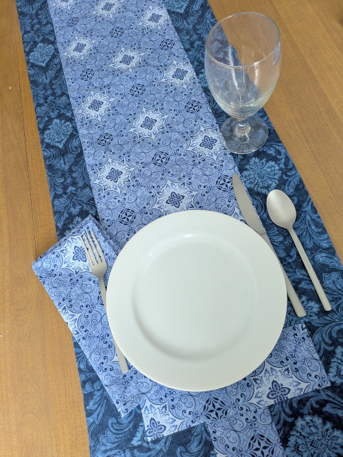 Stone Blue Table Runner Napkin Set - Image 2