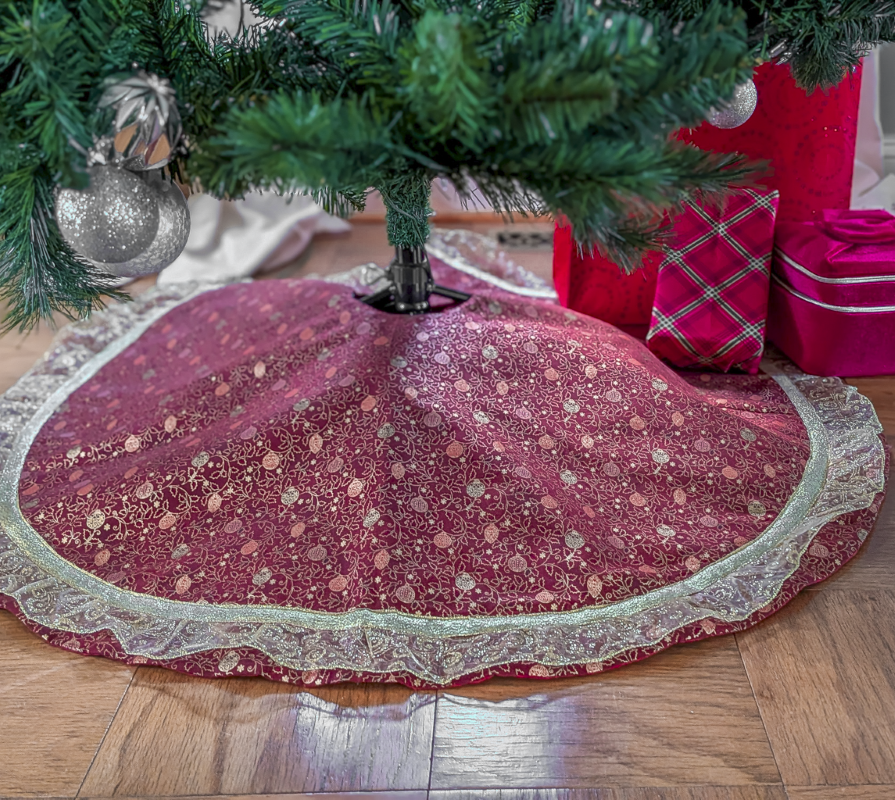 Elegant Red Tree Skirt, Ornament Tree Skirt, Christmas Tree Skirt, Large Tree Skirt, Luxury Tree Skirt, Quilted Tree Skirt, Handmade Supreme Accents
