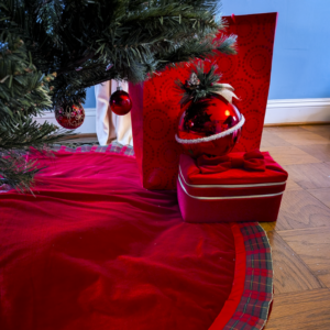 Red Velvet Tree Skirt with Tartan Trim Large Tree Skirt Luxury Tree Skirts Handmade tree Skirt Quilted Tree Skirt Supreme Accents