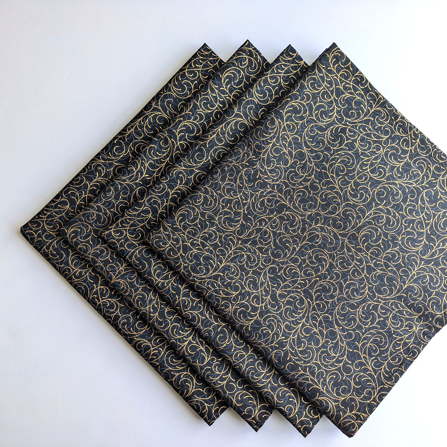 Black and Gold Dinner Table Napkins Fabric napkins Dining napkins Handmade Cotton Napkins Holiday Napkins Christmas Napkins Supreme Accents