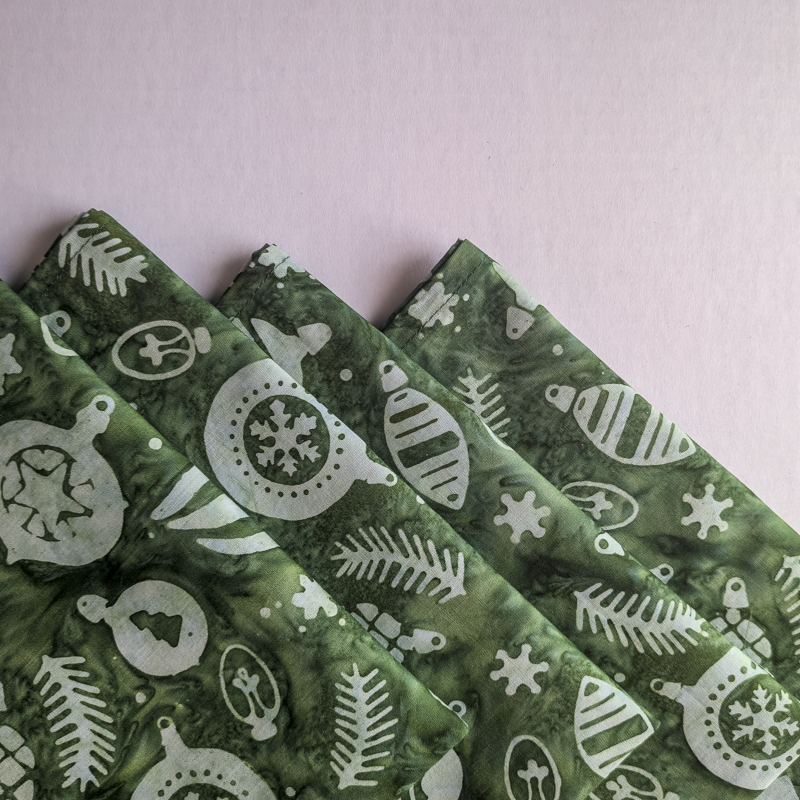Green batik Christmas dinner napkins, Green Christmas napkins, cloth dinner napkins, holiday cloth napkins, Green batik dinner napkins, ornament print napkins, festive cloth napkin set, artisanal batik holiday table linens, washable cotton Christmas napkins set, Green Christmas napkins, cloth dinner napkins, holiday cloth napkins, Christmas table linens, Supreme Accents