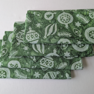 Green batik Christmas dinner napkins, Green Christmas napkins, cloth dinner napkins, holiday cloth napkins, Green batik dinner napkins, ornament print napkins, festive cloth napkin set, artisanal batik holiday table linens, washable cotton Christmas napkins set, Green Christmas napkins, cloth dinner napkins, holiday cloth napkins, Christmas table linens, Supreme Accents