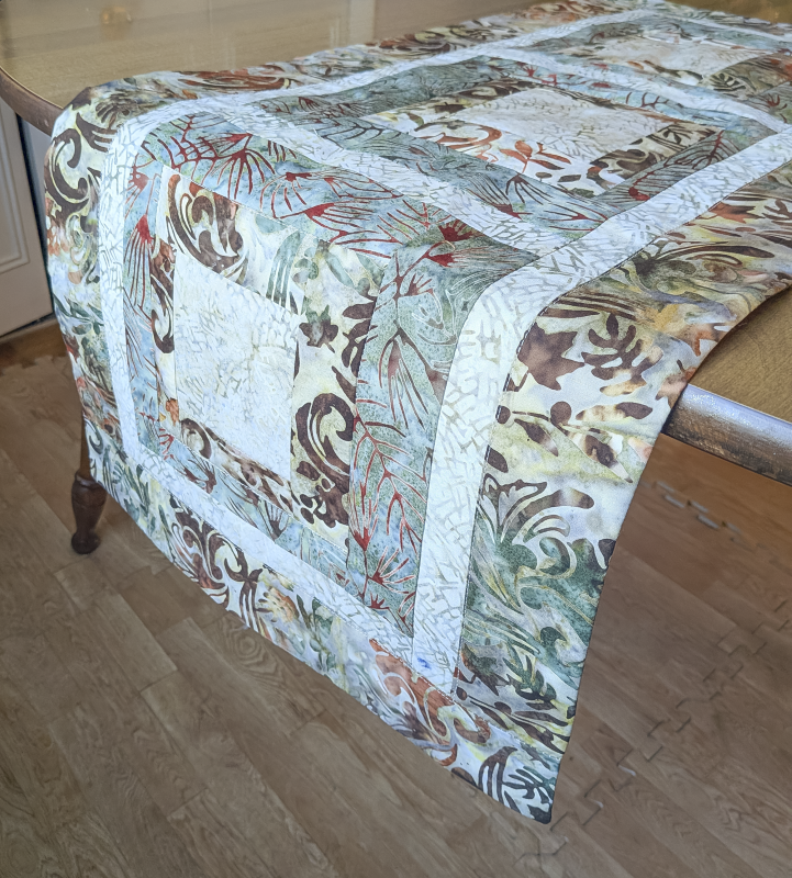 Moss & Tan Batik Table Runner,Batik Table Runner,best hand-quilted batik table runner, earth tone dining room decor ideas,Everyday table runner, hand-quilted cotton table runner,handcrafted earth tone batik table linens, handmade batik kitchen table linens,handmade quilted table runners,Handmade table linens,Handmade Table Runner, modern quilted table runners,patchwork table runner,Quilted Table Runner,rustic moss green and rust dining runner,Table runner for glass table,Table runner for kitchen island,Table setting,Unique table runner